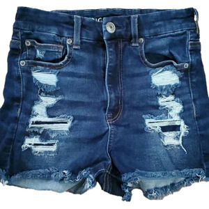 American Eagle Outfitters Dark Blue Distressed Jean Shorts